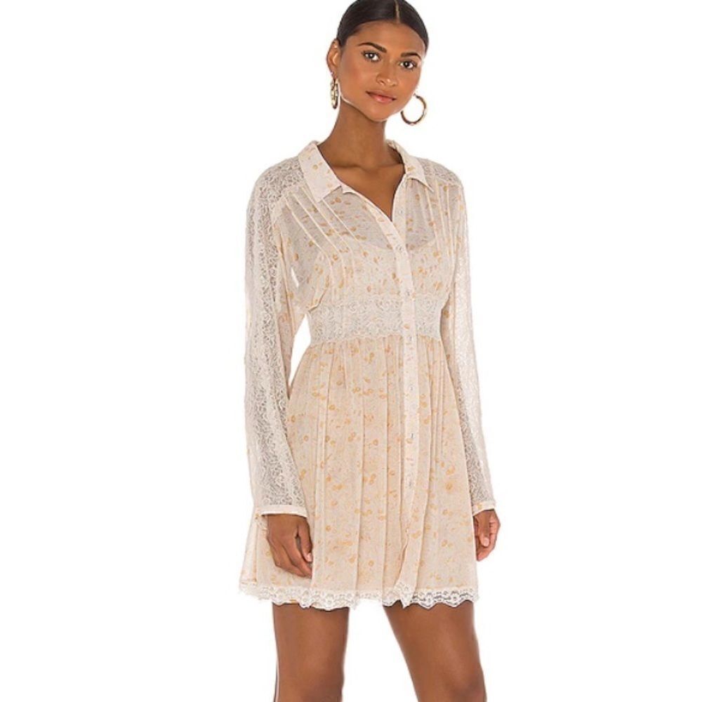 Free People Sheer Romance Mini Dress in Tea Combo Size XS